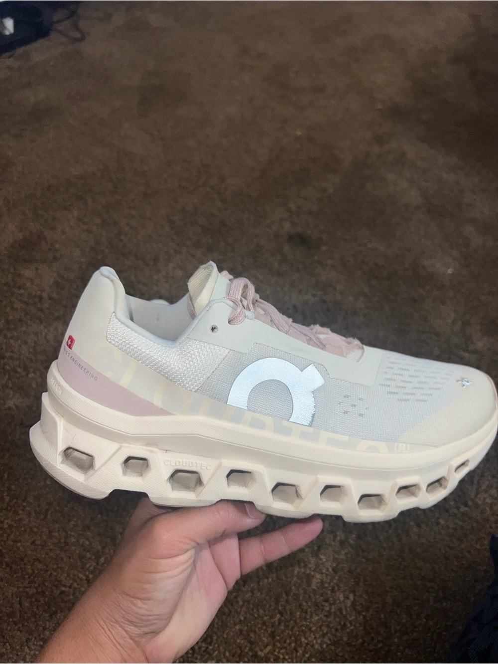 Light Pink and White Women's Cloud-Tech Cushion Sneakers - Picture 2 of 10